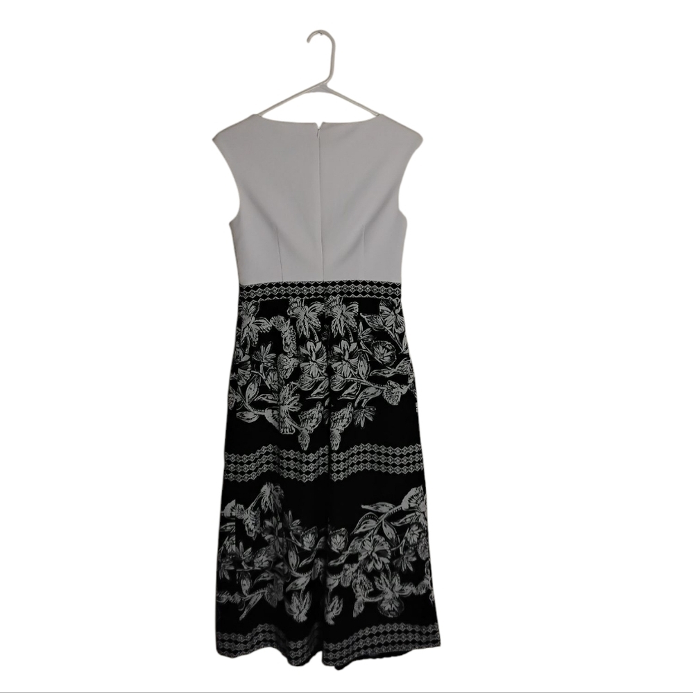 Vince Camuto Women's 2 Black White Floral Sleeveless Midi Romper Jumpsuit - Picture 2 of 6